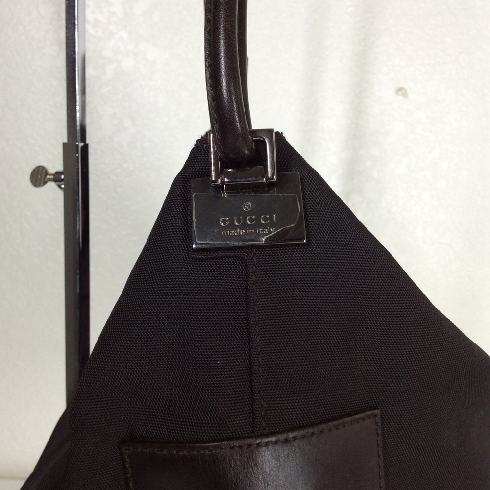 Auth GUCCI Black Nylon Canvas and Leather Tote Shoulder Bag Purse - Picture 4 of 16